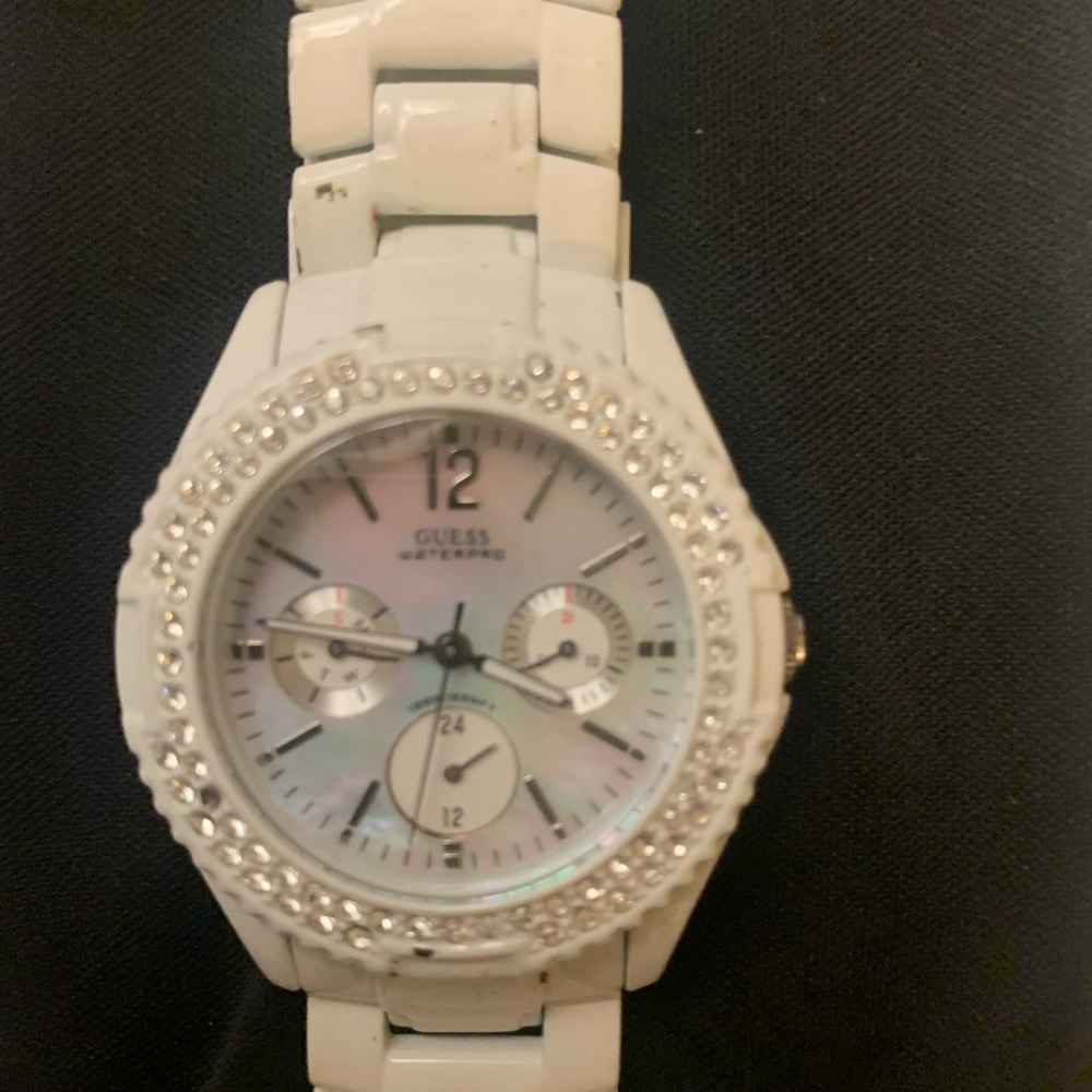 GUESS White Women's Watch with Crystal Accents